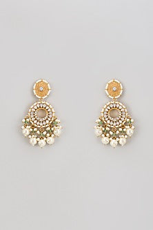 Gold Finish Kundan Polki & Mother Of Pearl Dangler Earrings
