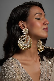 Gold Finish Kundan Polki Chandbaali Earrings