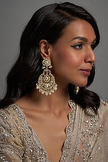 Gold Finish Kundan Polki Chandbaali Earrings
