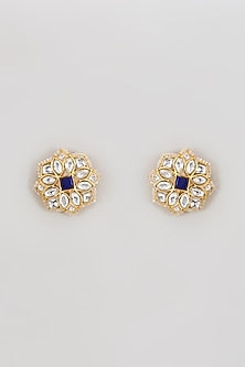 Gold Finish Kundan Polki Stud Earrings