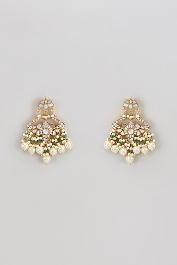 Gold Finish Kundan Polki & Mother Of Pearl Chandbaali Earrings