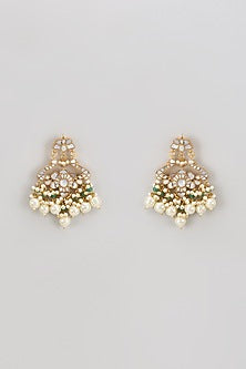 Gold Finish Kundan Polki & Mother Of Pearl Chandbaali Earrings