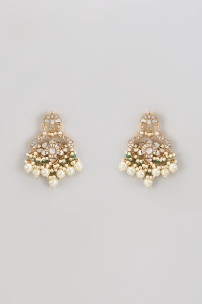 Gold Finish Kundan Polki & Mother Of Pearl Chandbaali Earrings