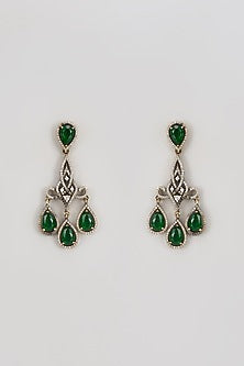 Black Rhodium Finish Green Zircon Dangler Earrings