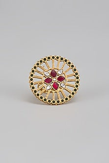 Gold Finish Kundan Polki Ring