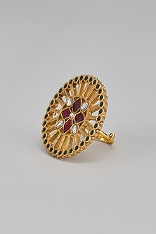 Gold Finish Kundan Polki Ring