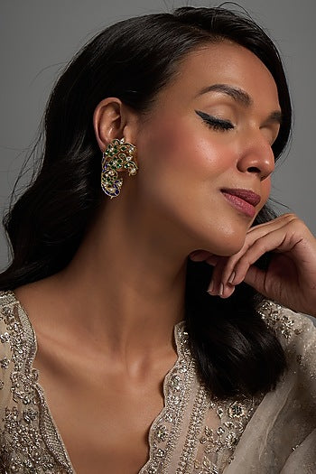 Gold Finish Kundan Polki Dangler Earrings