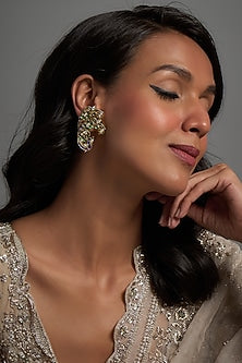 Gold Finish Kundan Polki Dangler Earrings