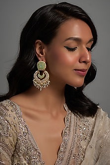 Gold Finish Kundan Polki Chandbaali Earrings