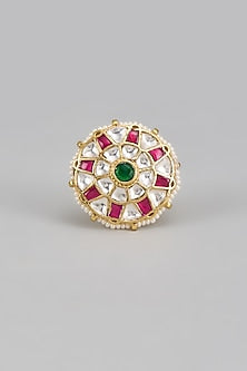 Gold Finish Kundan Polki Ring