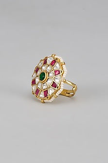 Gold Finish Kundan Polki Ring