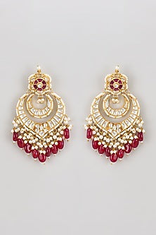 Gold Finish Kundan Polki Chandbaali Earrings