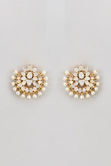 Gold Finish Kundan Polki & Mother Of Pearl Stud Earrings