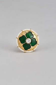 Gold Finish Kundan Polki Ring