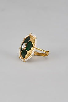 Gold Finish Kundan Polki Ring