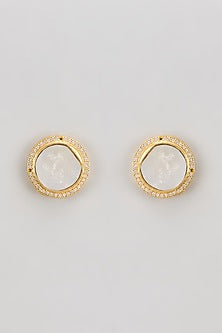 Gold Finish Kundan Polki & Mother Of Pearl Stud Earrings