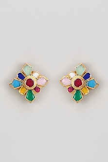 Gold Finish Kundan Polki Stud Earrings