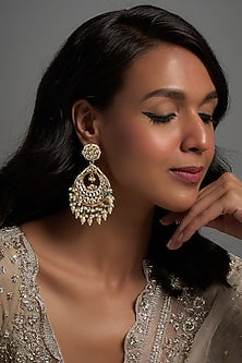 Gold Finish Kundan Polki Chandbaali Earrings