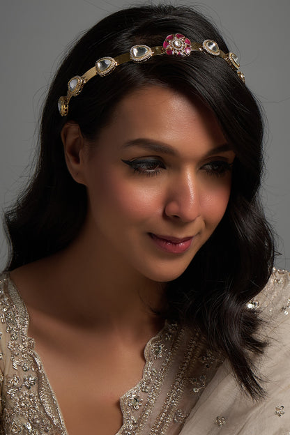 Gold Finish Kundan Polki Hairband
