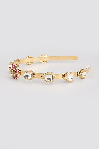 Gold Finish Kundan Polki Hairband