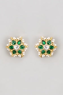 Gold Finish Kundan Polki Stud Earrings
