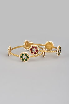 Gold Finish Kundan Polki Bangles (Set of 2)