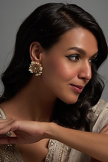 Gold Finish Kundan Polki Stud Earrings