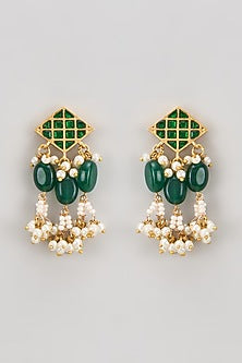 Gold Finish Kundan Polki Dangler Earrings