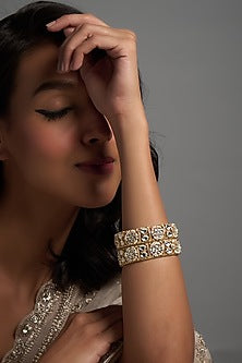 Gold Finish Kundan Polki Bangles (Set of 2)