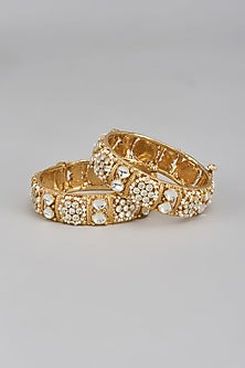 Gold Finish Kundan Polki Bangles (Set of 2)