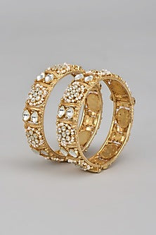 Gold Finish Kundan Polki Bangles (Set of 2)