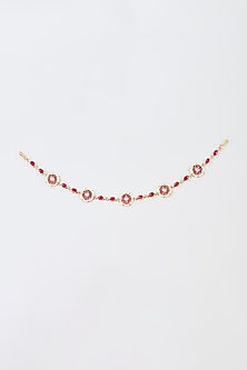 Gold Finish Red Kundan Polki Sheeshphool