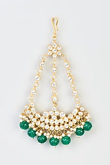 Gold Finish Kundan Polki & Green Drop Pasa