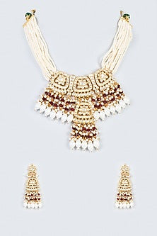 Gold Finish Kundan Polki Long Necklace Set