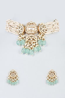 Gold Finish Kundan Polki Necklace Set