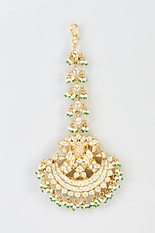 Gold Finish White Kundan Polki Maang Tikka