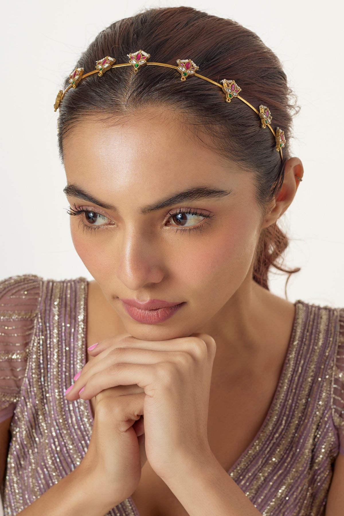 Gold Finish Kundan Polki Hairband