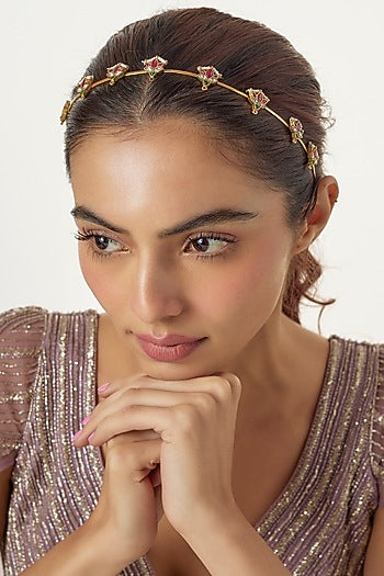 Gold Finish Kundan Polki Hairband