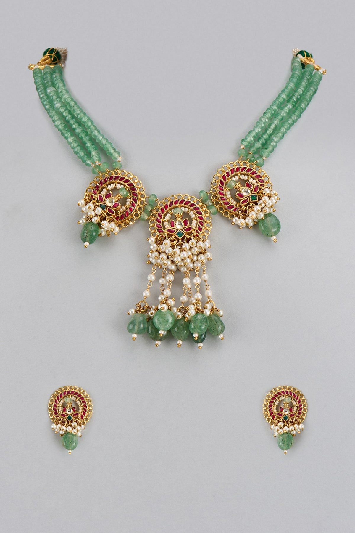 Gold Finish Multi-Colored Kundan Polki Necklace Set