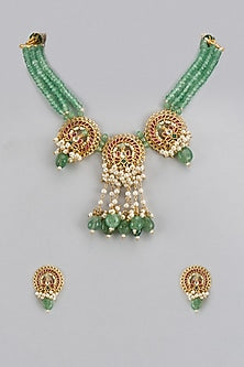 Gold Finish Multi-Colored Kundan Polki Necklace Set