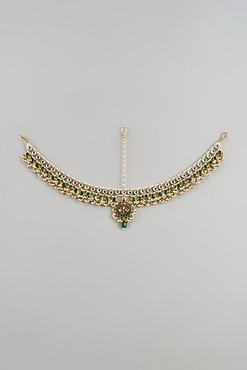 Gold Finish Multi-Colored Kundan Polki Mathapatti