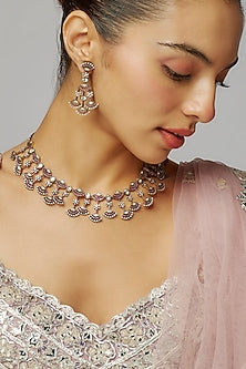 Two Tone Finish Red Zircon Necklace Set