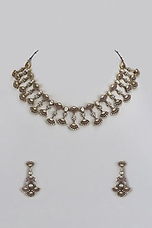 Two Tone Finish Red Zircon Necklace Set