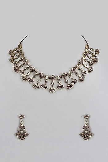 Two Tone Finish Red Zircon Necklace Set