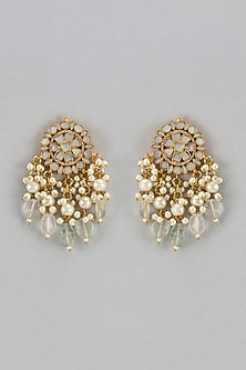 Gold Finish Kundan Polki & Mint Drop Stud Earrings