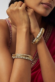 White Finish Kundan Polki Bangles (Set Of 2)