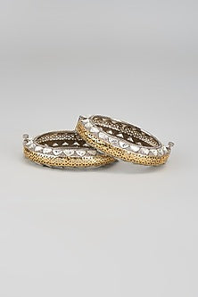 White Finish Kundan Polki Bangles (Set Of 2)