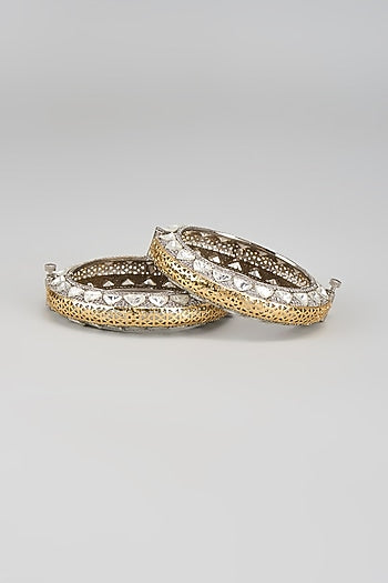 White Finish Kundan Polki Bangles (Set Of 2)