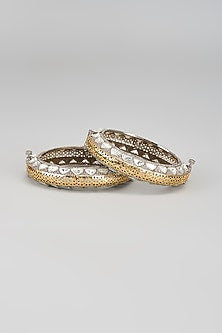 White Finish Kundan Polki Bangles (Set Of 2)