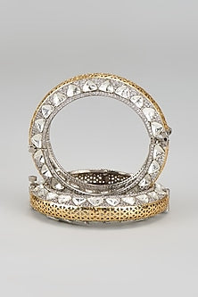 White Finish Kundan Polki Bangles (Set Of 2)